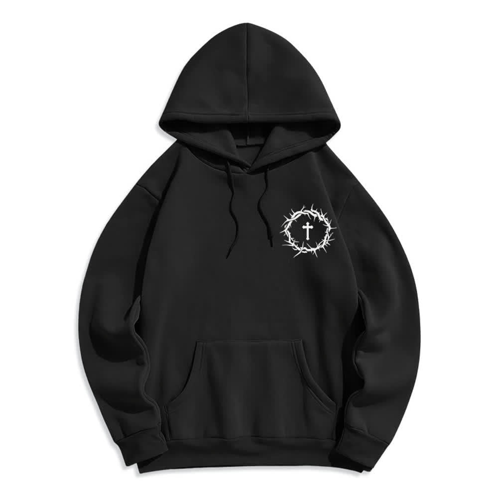 Christianartworkshop Faith Over Fear Thorn Cross Pullover Fleece Lined Polyester Hoodie - image 8