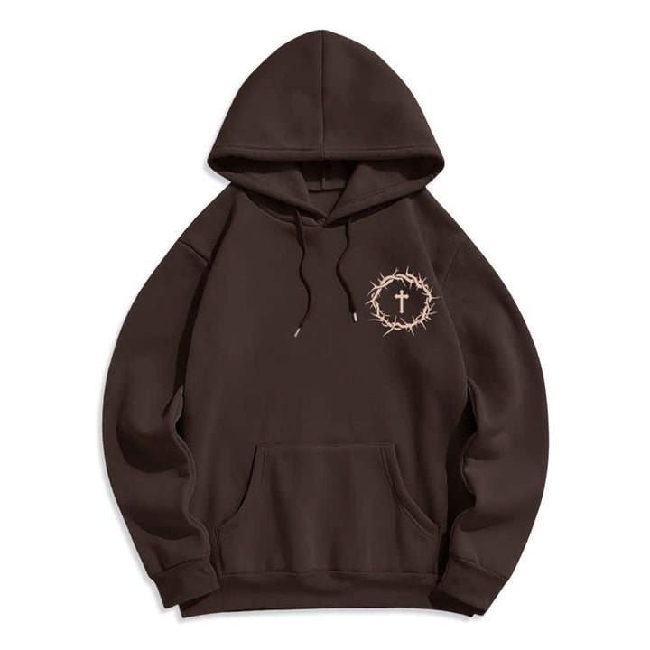 Christianartworkshop Faith Over Fear Thorn Cross Pullover Fleece Lined Polyester Hoodie - image 2