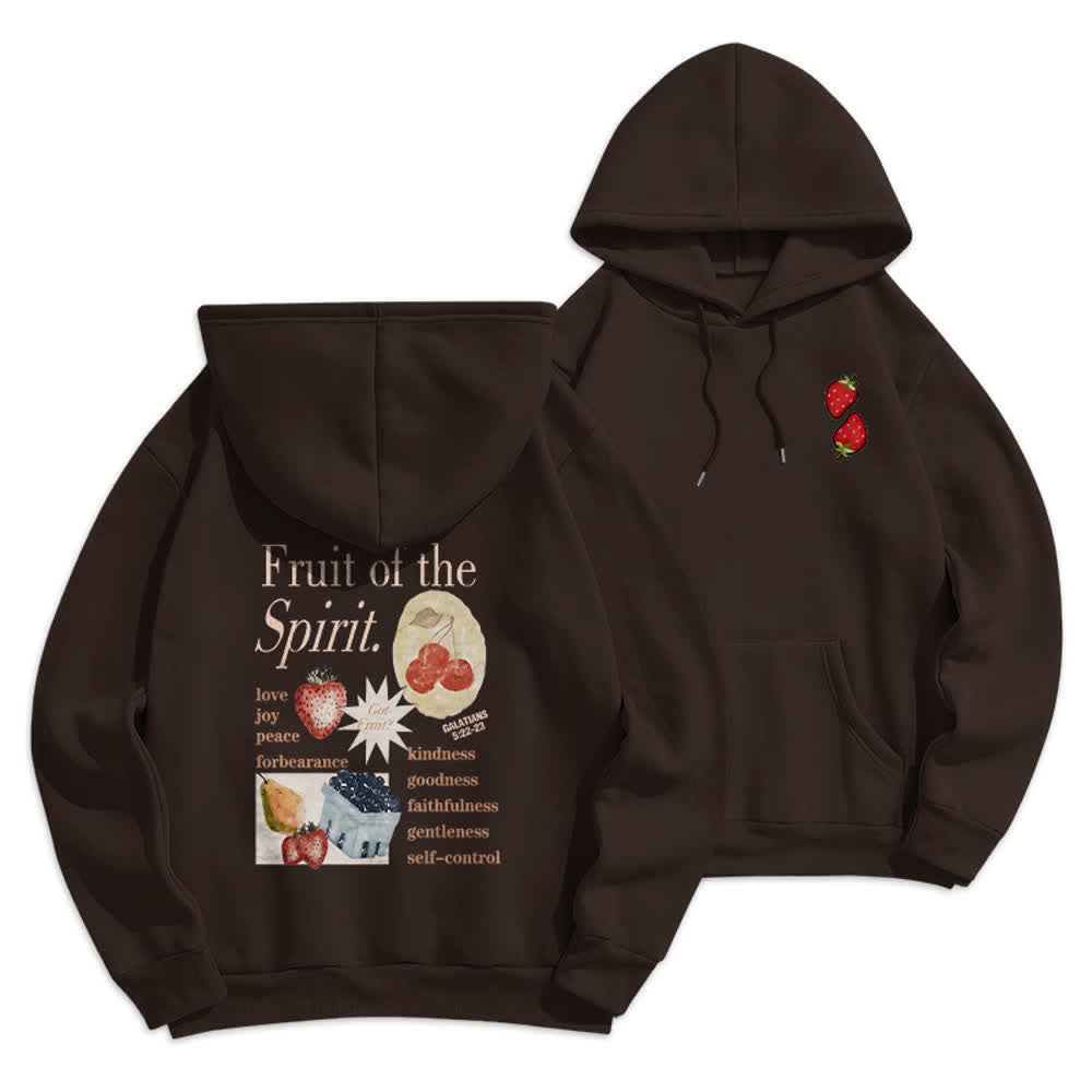 Christianartworkshop Fruit Of The Spirit Strawberry Print Pullover Fleece Lined Polyester Hoodie - Brown - 2XL - image 12