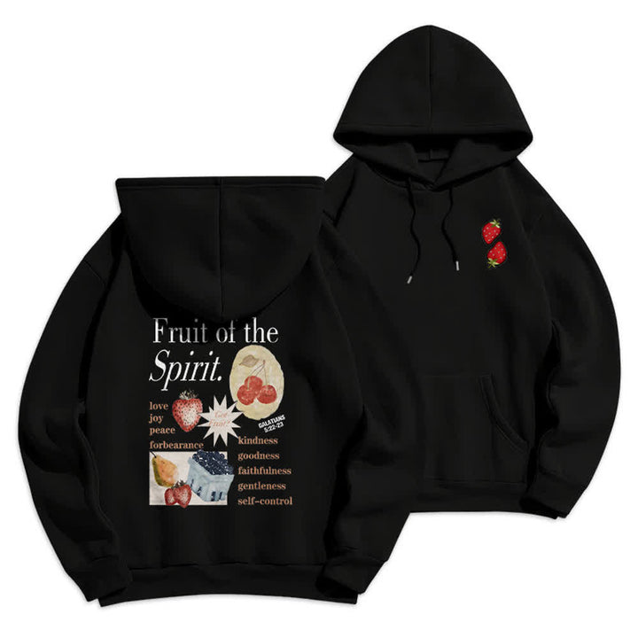 Christianartworkshop Fruit Of The Spirit Strawberry Print Pullover Fleece Lined Polyester Hoodie - Black - 2XL - image 6
