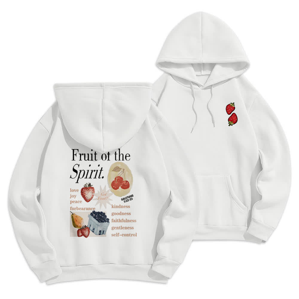 Christianartworkshop Fruit Of The Spirit Strawberry Print Pullover Fleece Lined Polyester Hoodie - White - 2XL - image 0