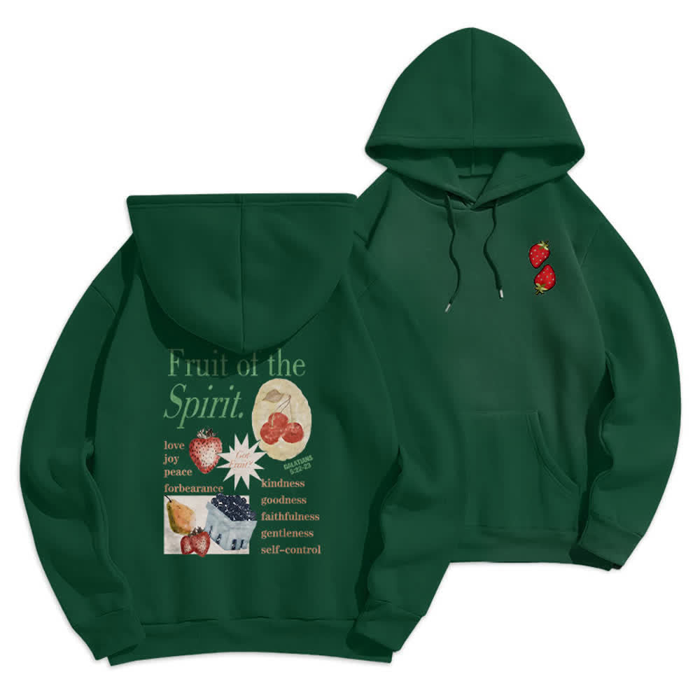 Christianartworkshop Fruit Of The Spirit Strawberry Print Pullover Fleece Lined Polyester Hoodie - Green - 2XL - image 18
