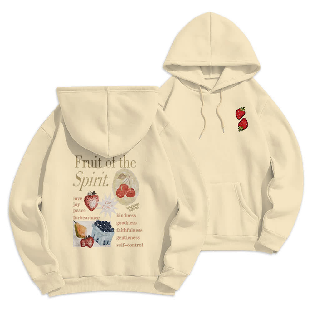 Christianartworkshop Fruit Of The Spirit Strawberry Print Pullover Fleece Lined Polyester Hoodie - Beige - 2XL - image 9