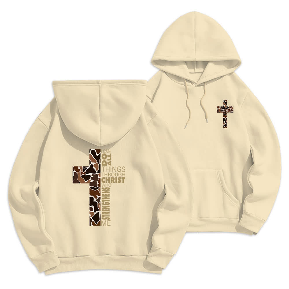 Christianartworkshop Earthtone Cross Verse Detail Streetwear Fleece Lined Polyester Hoodie - Beige - 2XL - image 9