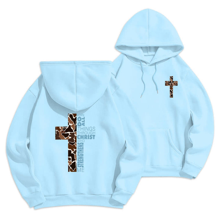 Christianartworkshop Earthtone Cross Verse Detail Streetwear Fleece Lined Polyester Hoodie - Blue - 2XL - image 12