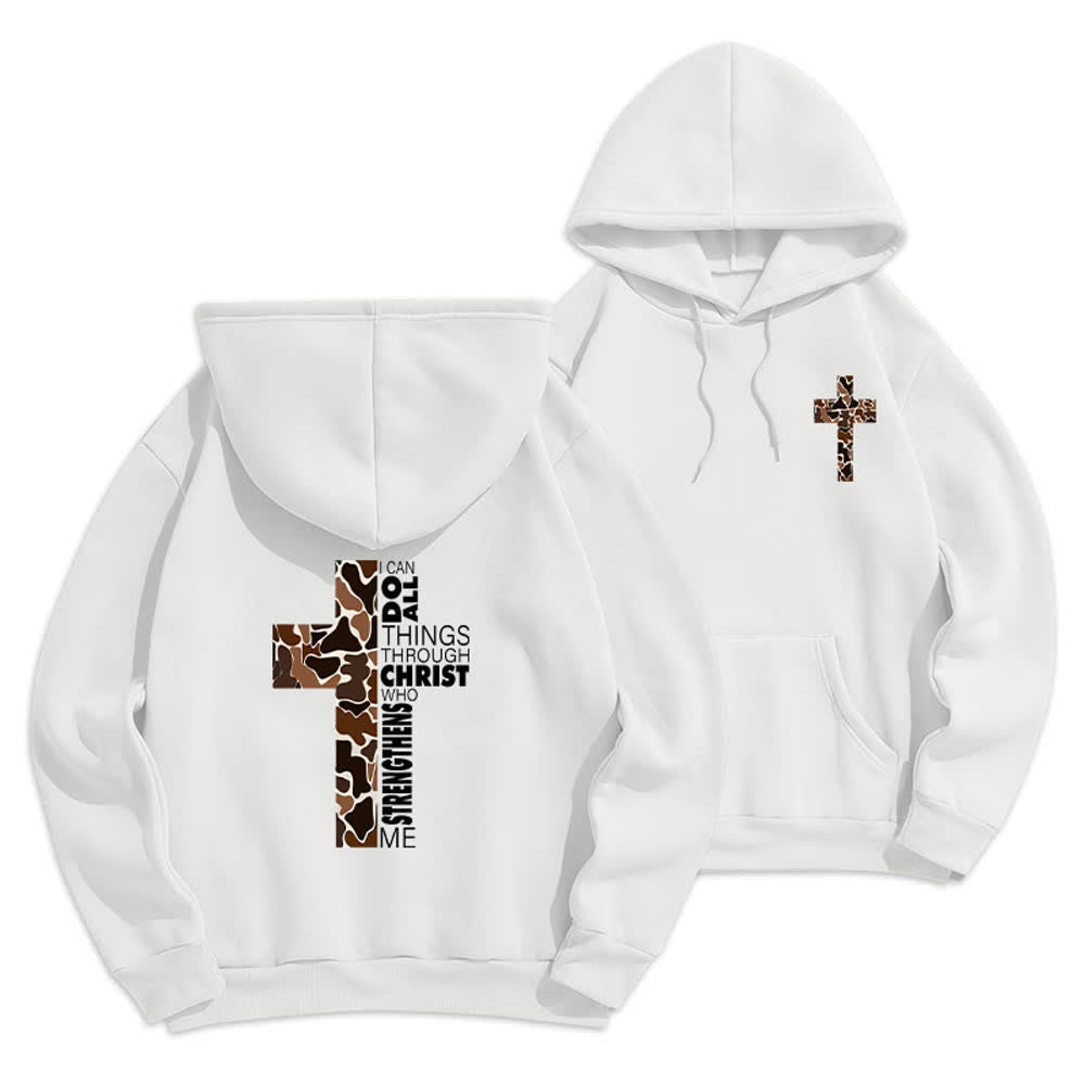 Christianartworkshop Earthtone Cross Verse Detail Streetwear Fleece Lined Polyester Hoodie - White - 2XL - image 0