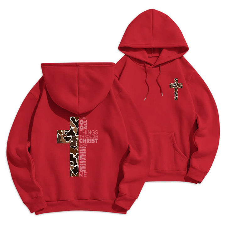 Christianartworkshop Earthtone Cross Verse Detail Streetwear Fleece Lined Polyester Hoodie - Red - 2XL - image 21
