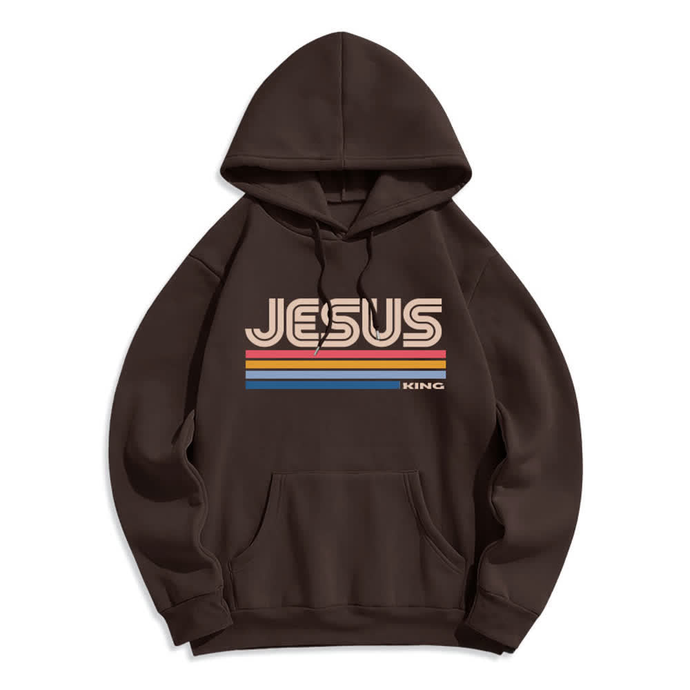 Christianartworkshop Jesus King Retro Stripe Pullover Fleece Lined Polyester Hoodie - Brown - 2XL - image 4