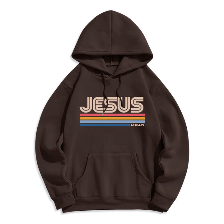 Christianartworkshop Jesus King Retro Stripe Pullover Fleece Lined Polyester Hoodie - Brown - 2XL - image 4