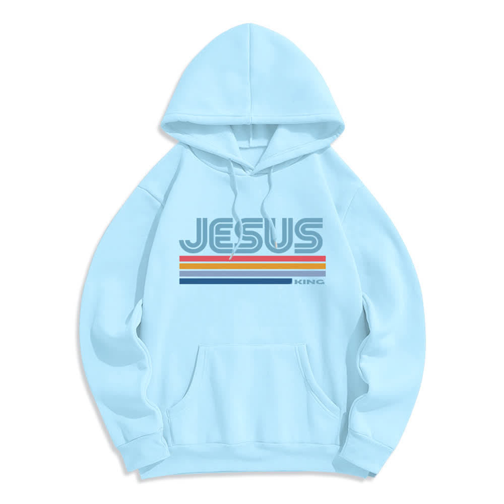 Christianartworkshop Jesus King Retro Stripe Pullover Fleece Lined Polyester Hoodie - Blue - 2XL - image 7