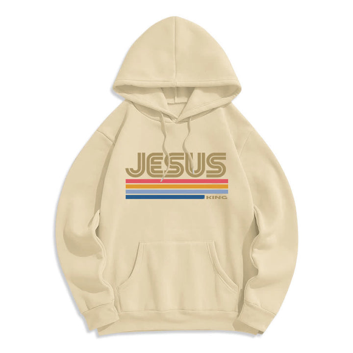 Christianartworkshop Jesus King Retro Stripe Pullover Fleece Lined Polyester Hoodie - Beige - 2XL - image 6