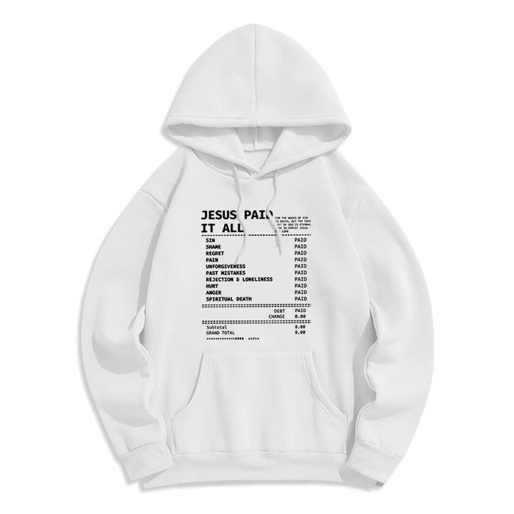 Christianartworkshop Jesus Paid It All Receipt Graphic Fleece Fleece Lined Polyester Hoodie - White - 2XL - image 1