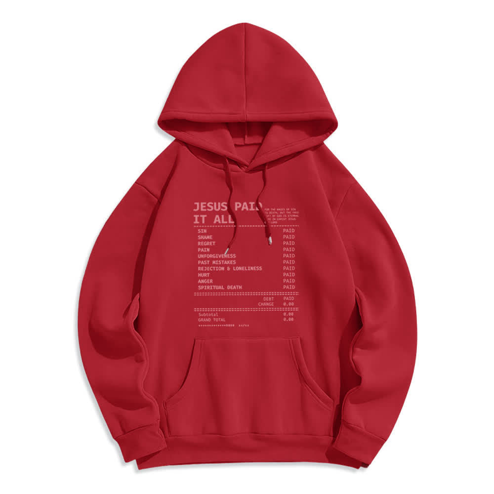 Christianartworkshop Jesus Paid It All Receipt Graphic Fleece Fleece Lined Polyester Hoodie - Red - 2XL - image 2