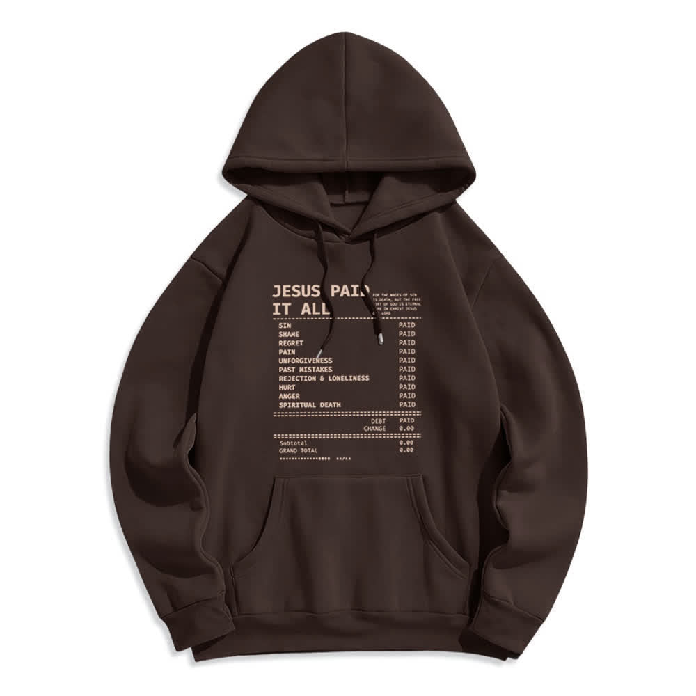 Christianartworkshop Jesus Paid It All Receipt Graphic Fleece Fleece Lined Polyester Hoodie - Brown - 2XL - image 4