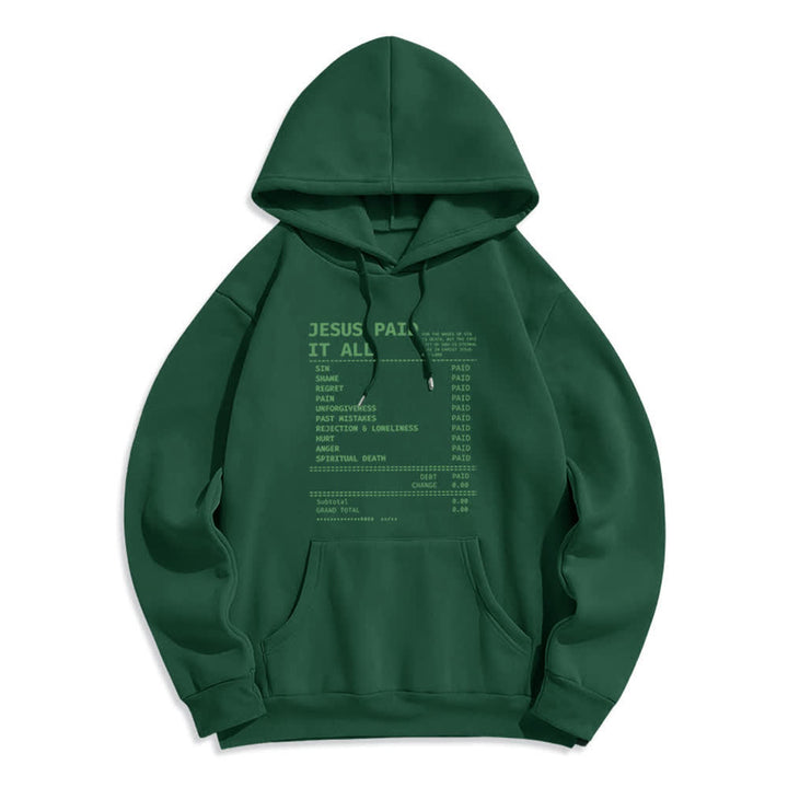 Christianartworkshop Jesus Paid It All Receipt Graphic Fleece Fleece Lined Polyester Hoodie - Green - 2XL - image 5
