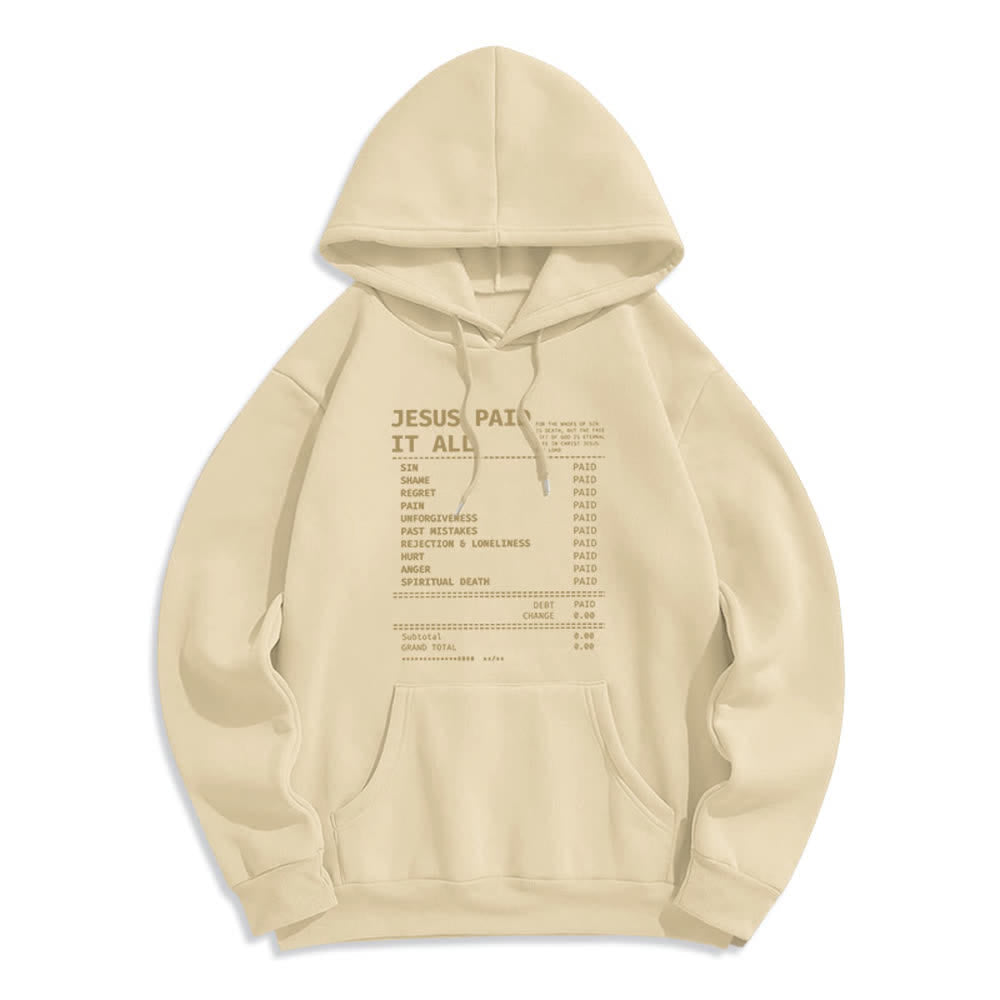 Christianartworkshop Jesus Paid It All Receipt Graphic Fleece Fleece Lined Polyester Hoodie - Beige - 2XL - image 6