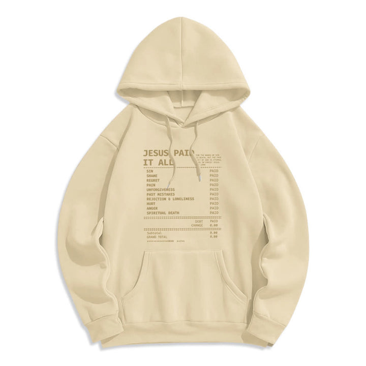 Christianartworkshop Jesus Paid It All Receipt Graphic Fleece Fleece Lined Polyester Hoodie - Beige - 2XL - image 6