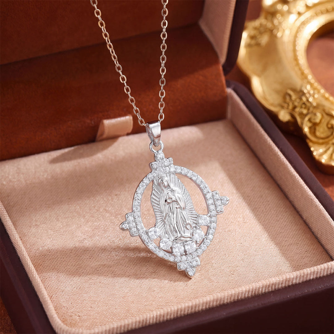 Christianartworkshop Crystal Halo Holy Maiden Medallion Necklace: Emblem of Gentle Heavenly Protectione - Silver - Oval - image 7