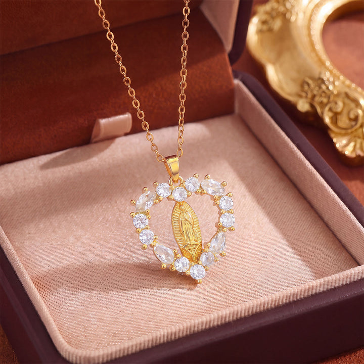 Christianartworkshop Crystal Halo Holy Maiden Medallion Necklace: Emblem of Gentle Heavenly Protectione - Golden - Heart shape - image 4