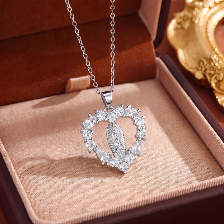 Christianartworkshop Crystal Halo Holy Maiden Medallion Necklace: Emblem of Gentle Heavenly Protectione - Silver - Heart shape - image 5