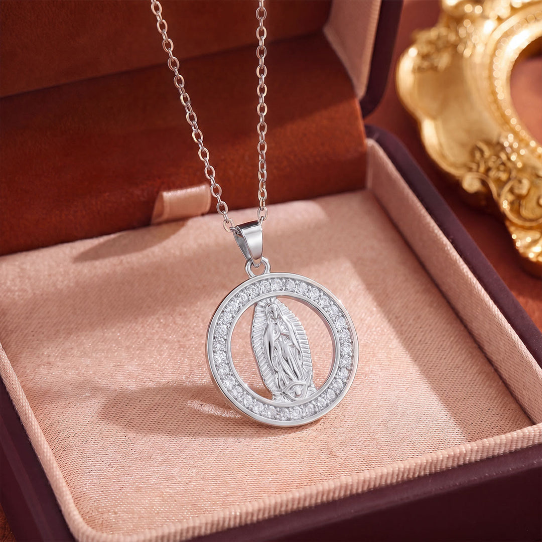 Christianartworkshop Crystal Halo Holy Maiden Medallion Necklace: Emblem of Gentle Heavenly Protectione - Silver - Openwork Round - image 11