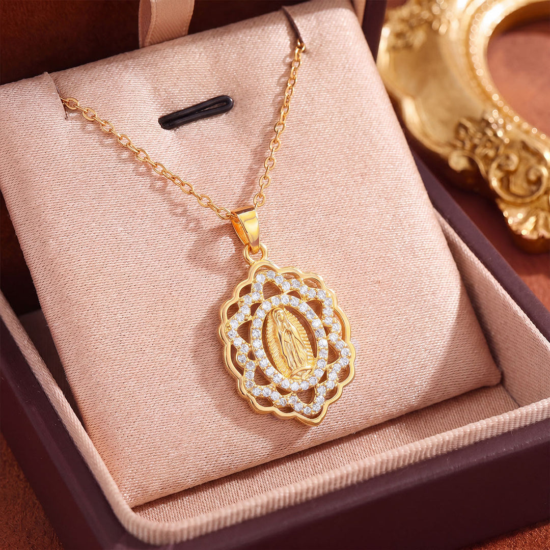Christianartworkshop Crystal Halo Holy Maiden Medallion Necklace: Emblem of Gentle Heavenly Protectione - Golden - Openwork - image 18