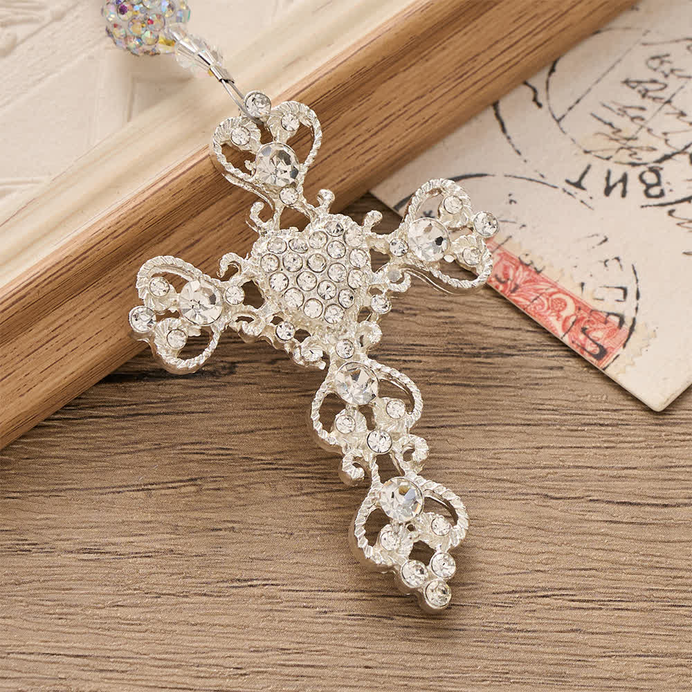 Christianartworkshop Clear Faceted Glass St.Benedict Rosary With Rhinestone Ornate Crucifix: Emblem of Radiant Heavenly Purity - image 6