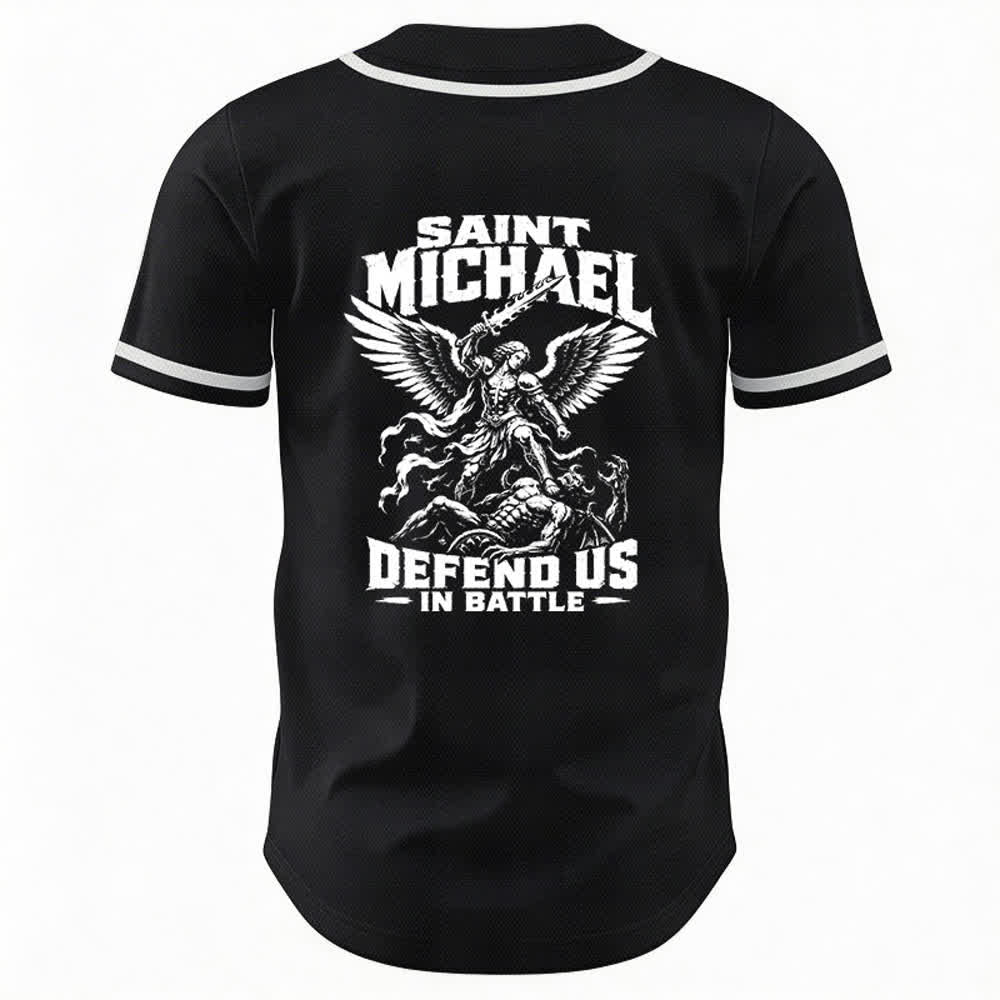Christianartworkshop Saint Michael Defend Us In Battle Baseball Jersey - image 1