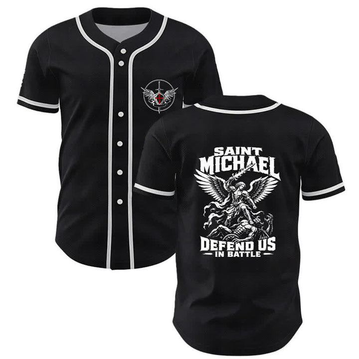 Christianartworkshop Saint Michael Defend Us In Battle Baseball Jersey - Black - 5XL - image 0