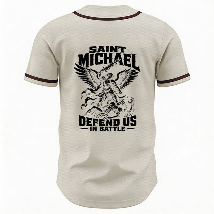 Christianartworkshop Saint Michael Defend Us In Battle Baseball Jersey - image 8