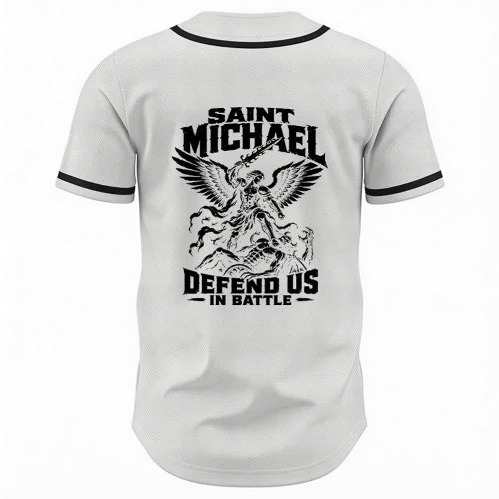 Christianartworkshop Saint Michael Defend Us In Battle Baseball Jersey - image 22