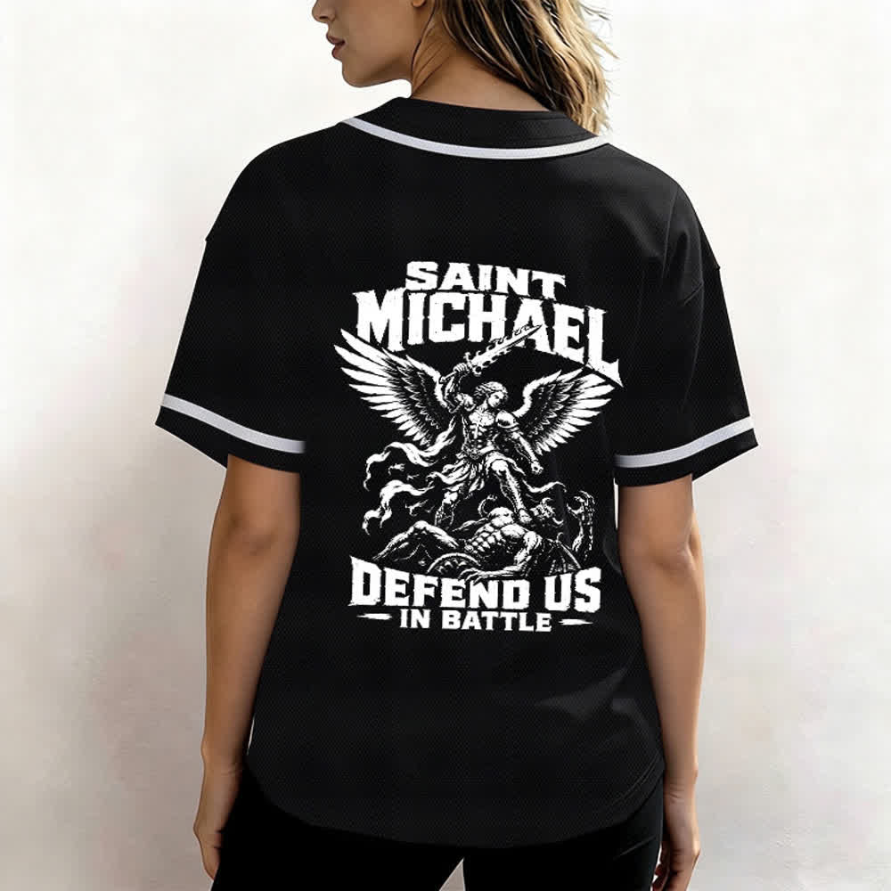 Christianartworkshop Saint Michael Defend Us In Battle Baseball Jersey - image 3