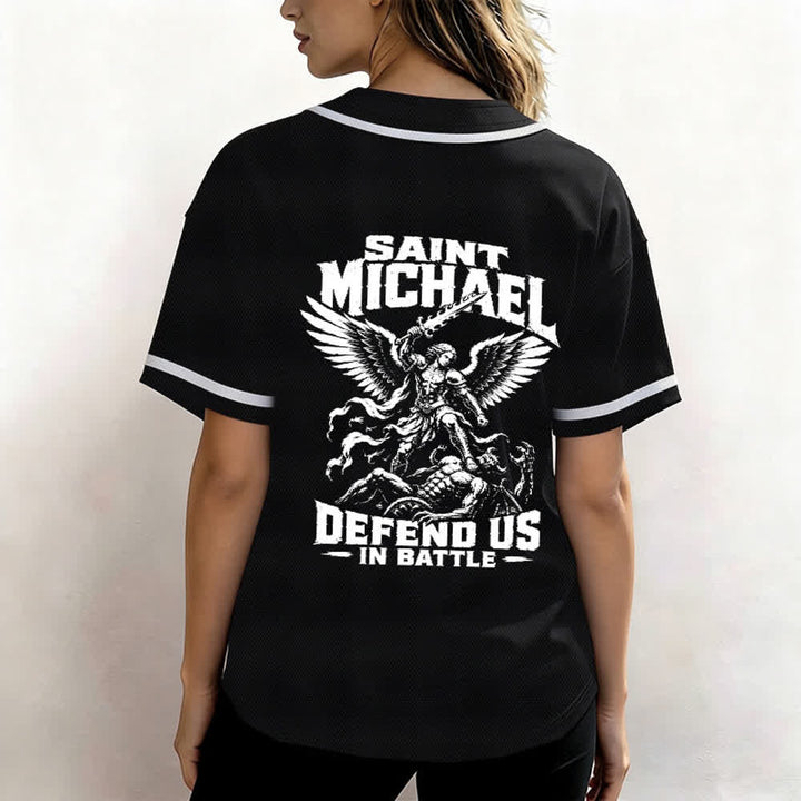 Christianartworkshop Saint Michael Defend Us In Battle Baseball Jersey - image 3