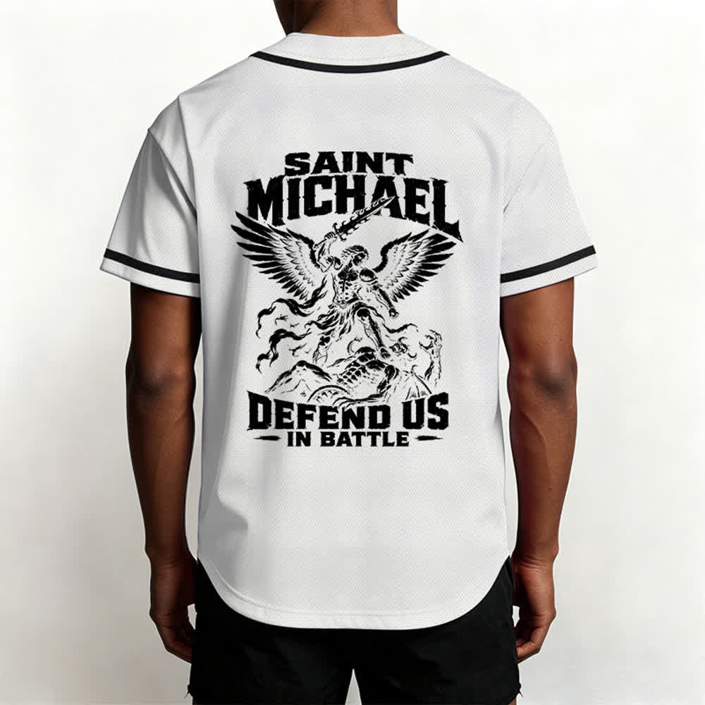 Christianartworkshop Saint Michael Defend Us In Battle Baseball Jersey - image 26