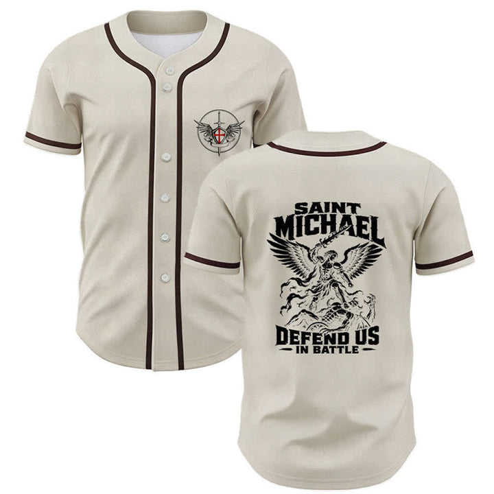 Christianartworkshop Saint Michael Defend Us In Battle Baseball Jersey - Beige - 5XL - image 7