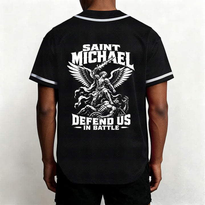 Christianartworkshop Saint Michael Defend Us In Battle Baseball Jersey - image 5
