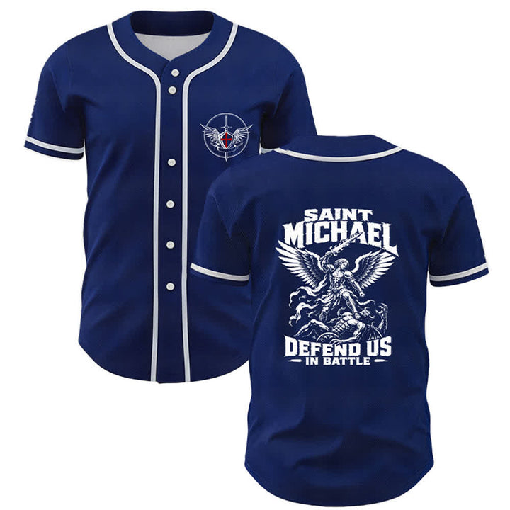 Christianartworkshop Saint Michael Defend Us In Battle Baseball Jersey - Navy - 5XL - image 35