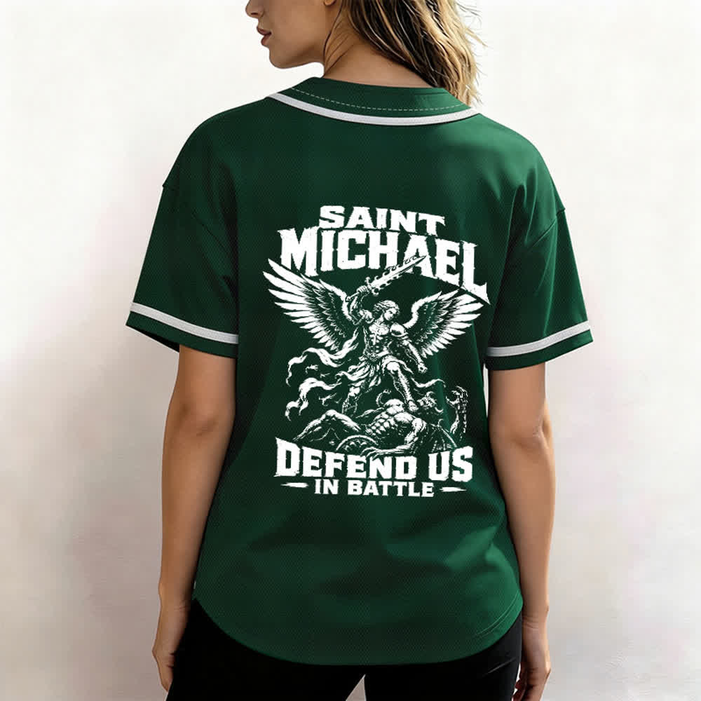 Christianartworkshop Saint Michael Defend Us In Battle Baseball Jersey - image 17