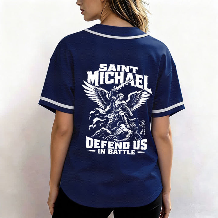 Christianartworkshop Saint Michael Defend Us In Battle Baseball Jersey - image 38