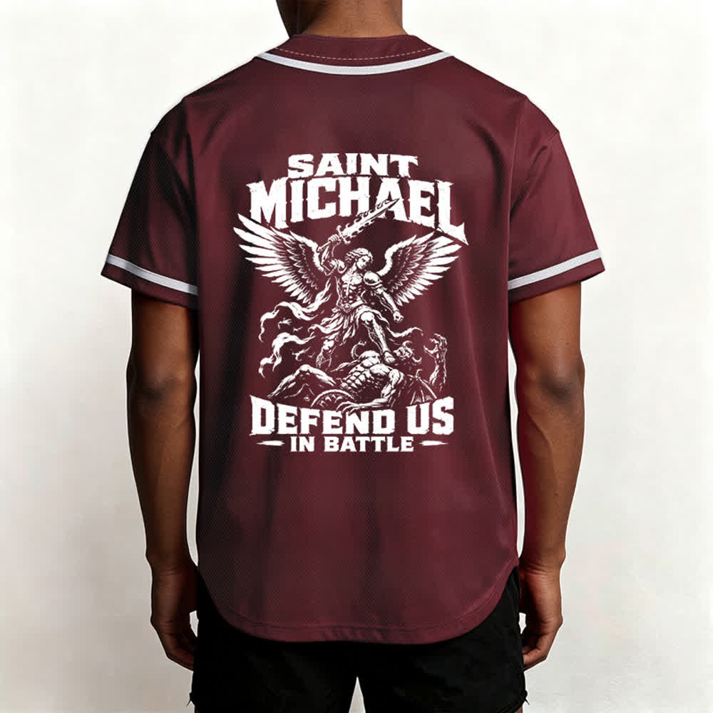 Christianartworkshop Saint Michael Defend Us In Battle Baseball Jersey - image 54