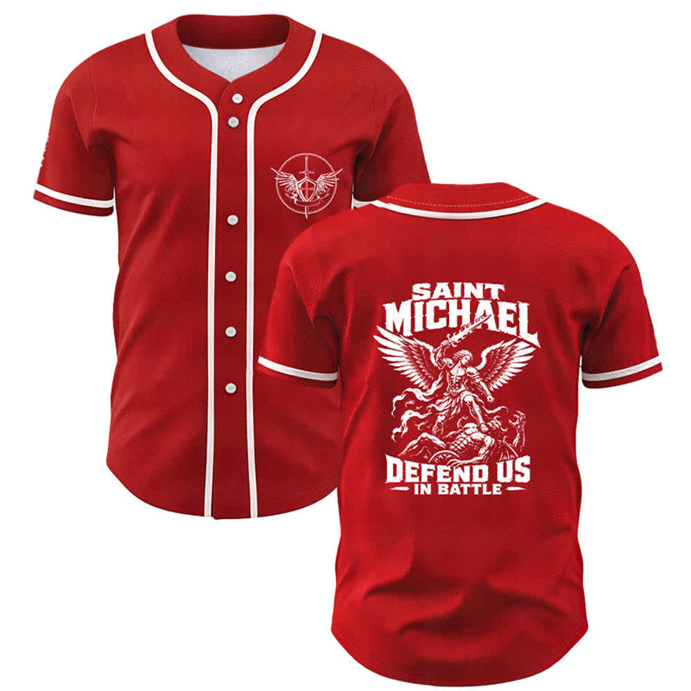 Christianartworkshop Saint Michael Defend Us In Battle Baseball Jersey - Red - 5XL - image 42