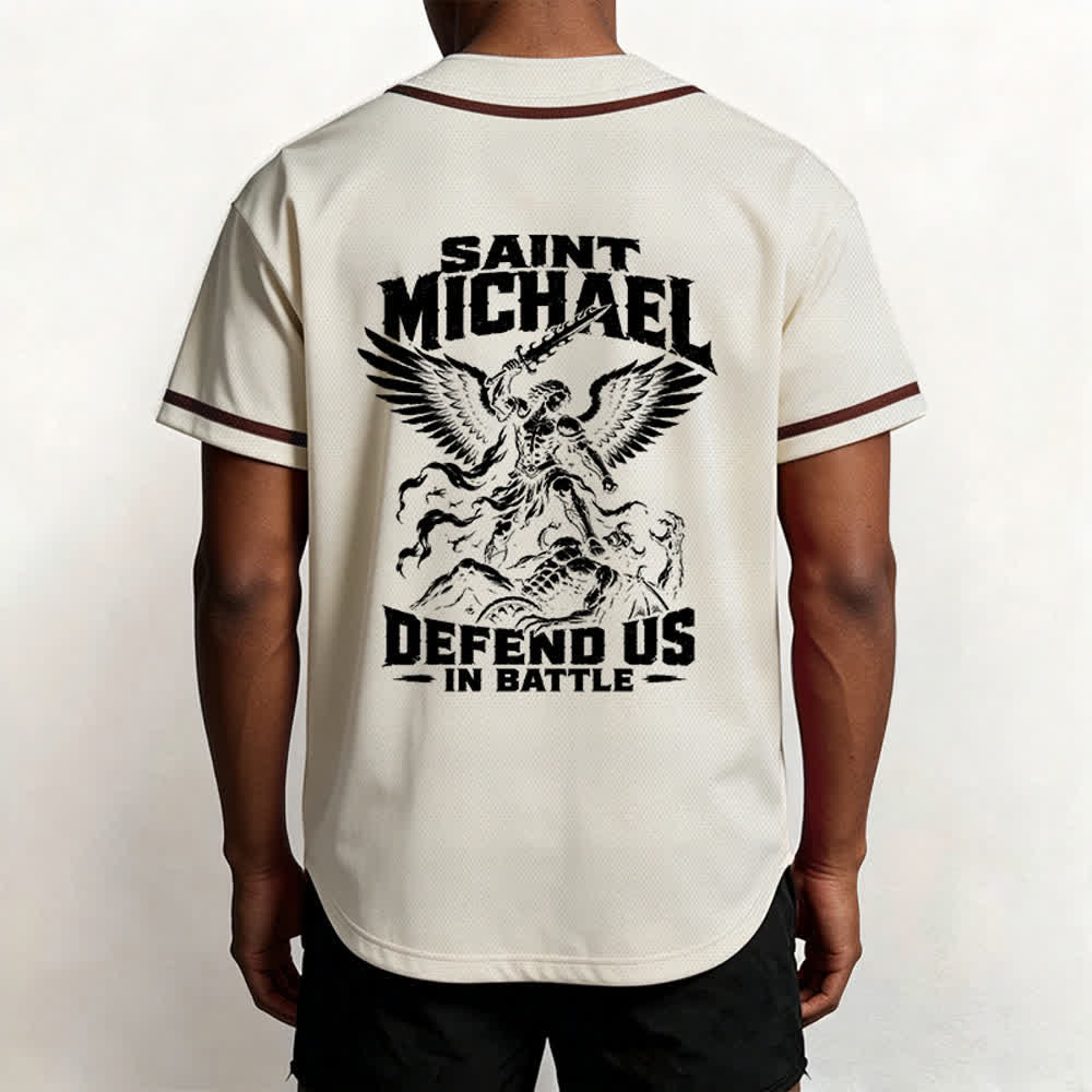 Christianartworkshop Saint Michael Defend Us In Battle Baseball Jersey - image 12