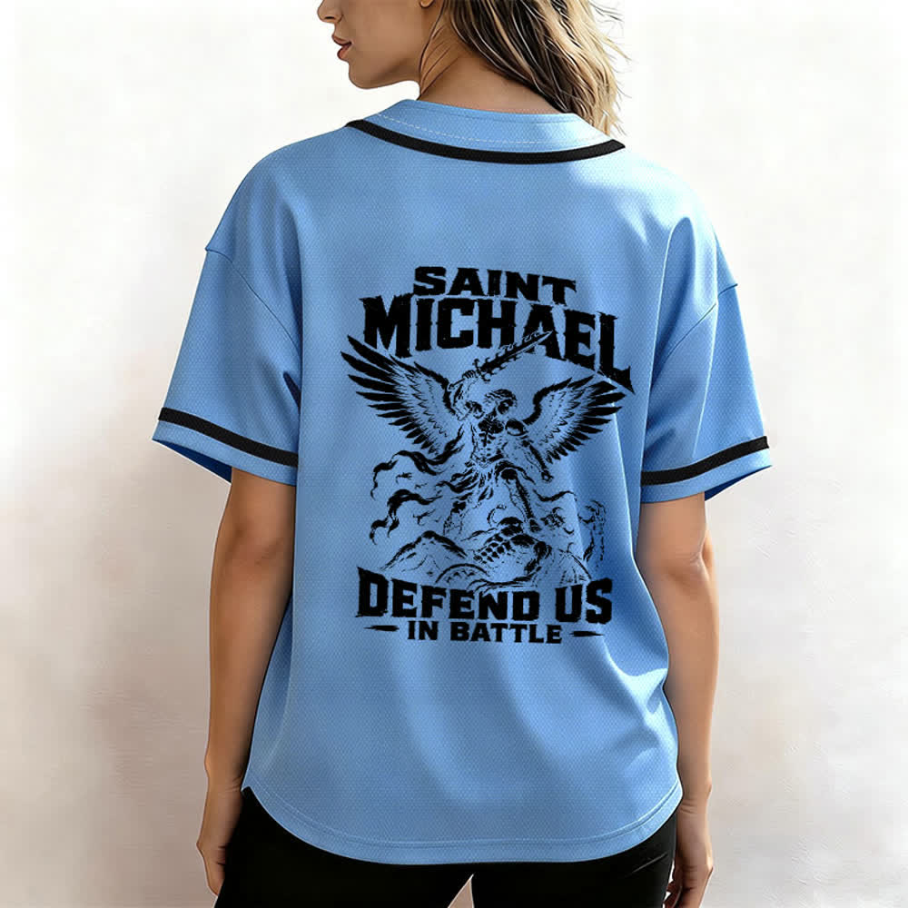 Christianartworkshop Saint Michael Defend Us In Battle Baseball Jersey - image 29