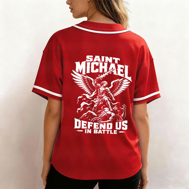 Christianartworkshop Saint Michael Defend Us In Battle Baseball Jersey - image 45