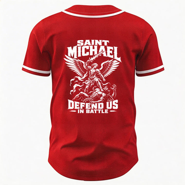 Christianartworkshop Saint Michael Defend Us In Battle Baseball Jersey - image 43