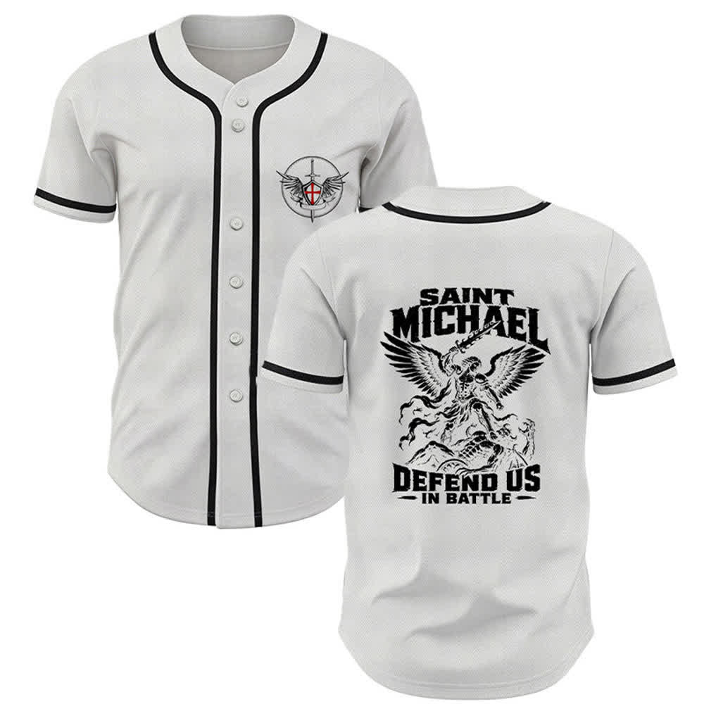 Christianartworkshop Saint Michael Defend Us In Battle Baseball Jersey - White - 5XL - image 21