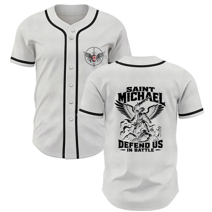Christianartworkshop Saint Michael Defend Us In Battle Baseball Jersey - White - 5XL - image 21