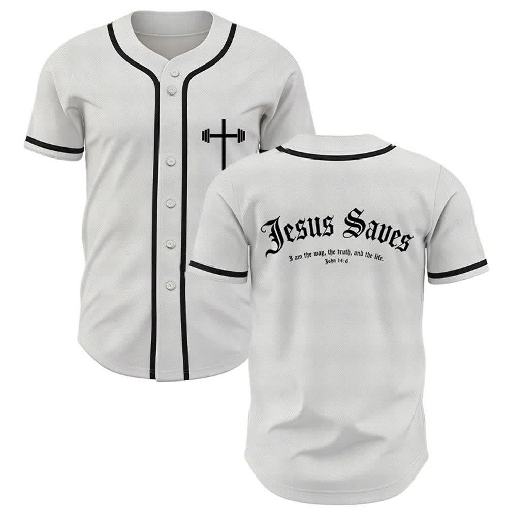Christianartworkshop Jesus Saves Gothic Mesh Street Baseball Jersey - White - 5XL - image 0