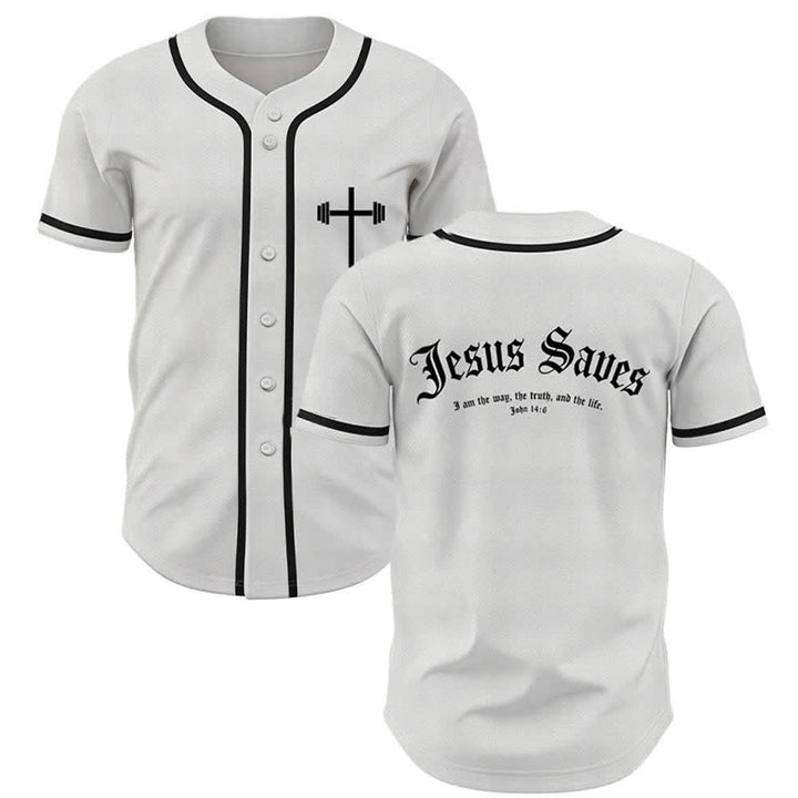 Christianartworkshop Jesus Saves Gothic Mesh Street Baseball Jersey - White - 5XL - image 0