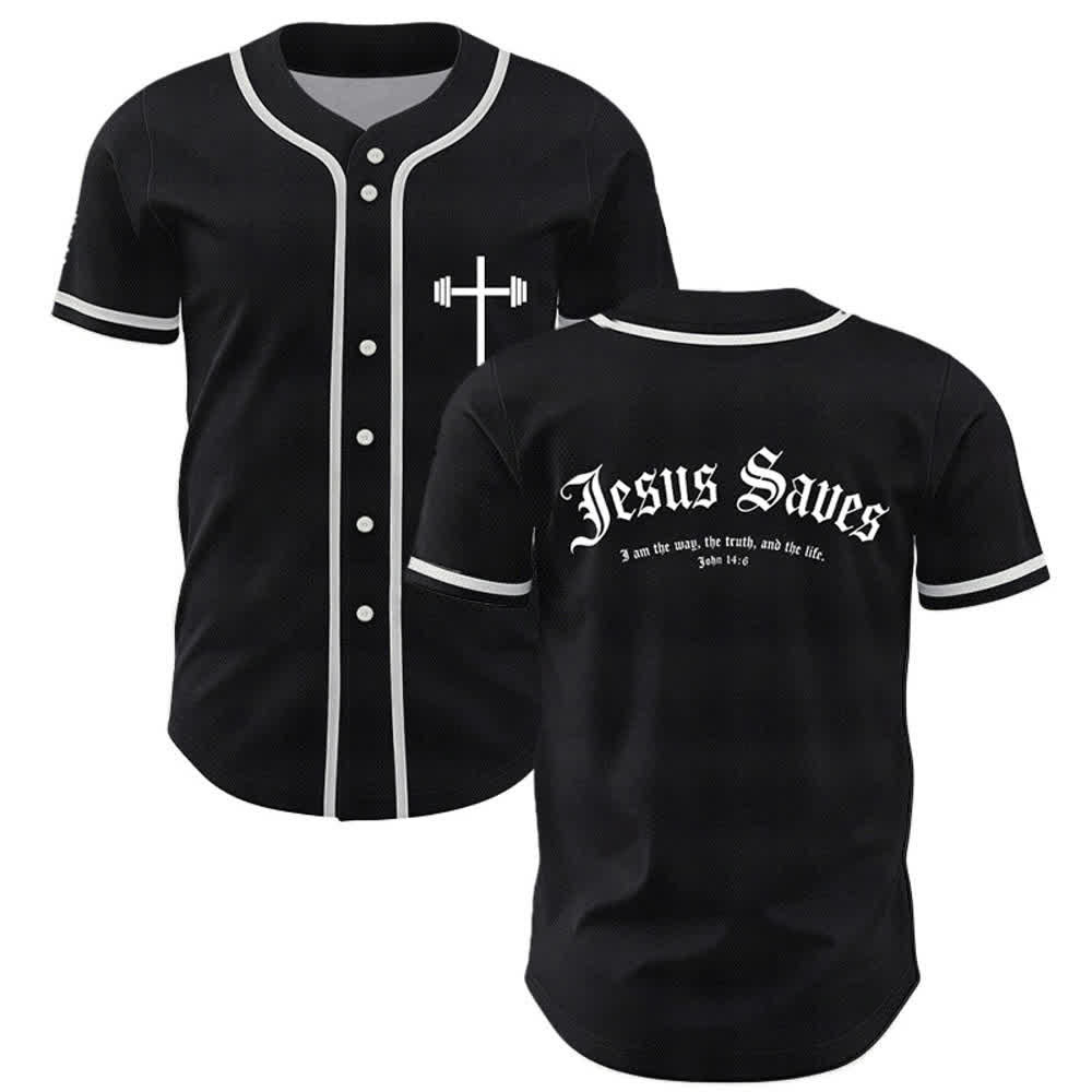Christianartworkshop Jesus Saves Gothic Mesh Street Baseball Jersey - Black - 5XL - image 7